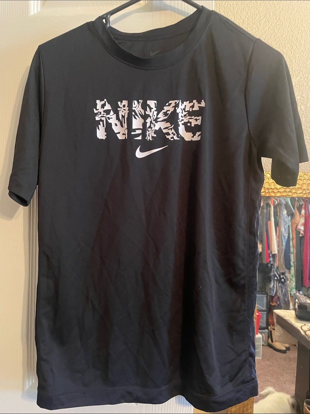 Nike Black jersey with Distressed White Logo
